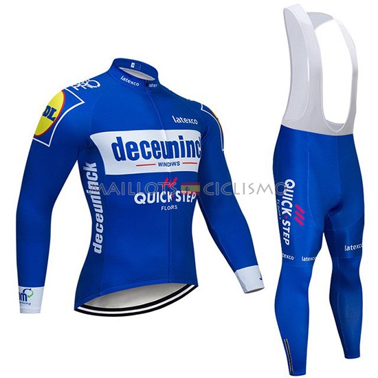 2019 Maillot Deceuninck Quick Step Tirantes Mangas Largas Azul Blanco